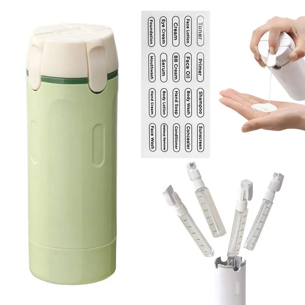 4-in-1 Travel Dispenser Bottle packed inside a carry-on suitcase